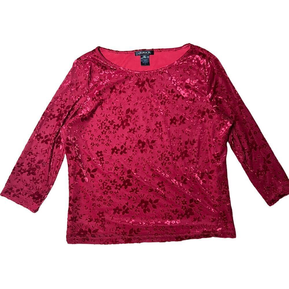 Vintage Laura G Red Burnout Velvet Top Size XL